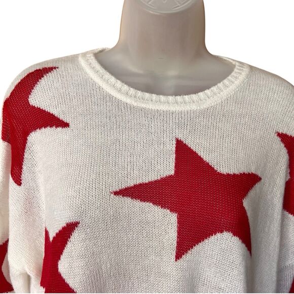Show Me Your Mumu Bronson Star Tossed Red Star Oversized Pullover Sweater Sz XS - Picture 10 of 16